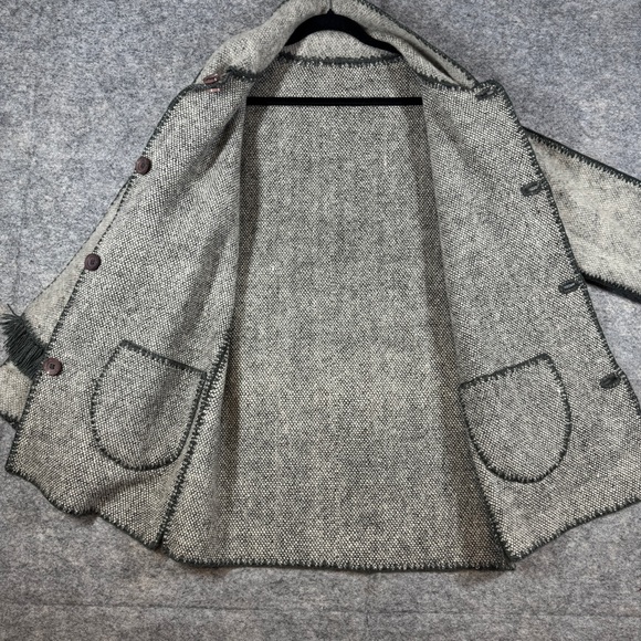Kety Psara Gray Wool Knit Coat Reversible Handmade Greece Artisan Jacket Boho S - Picture 9 of 15